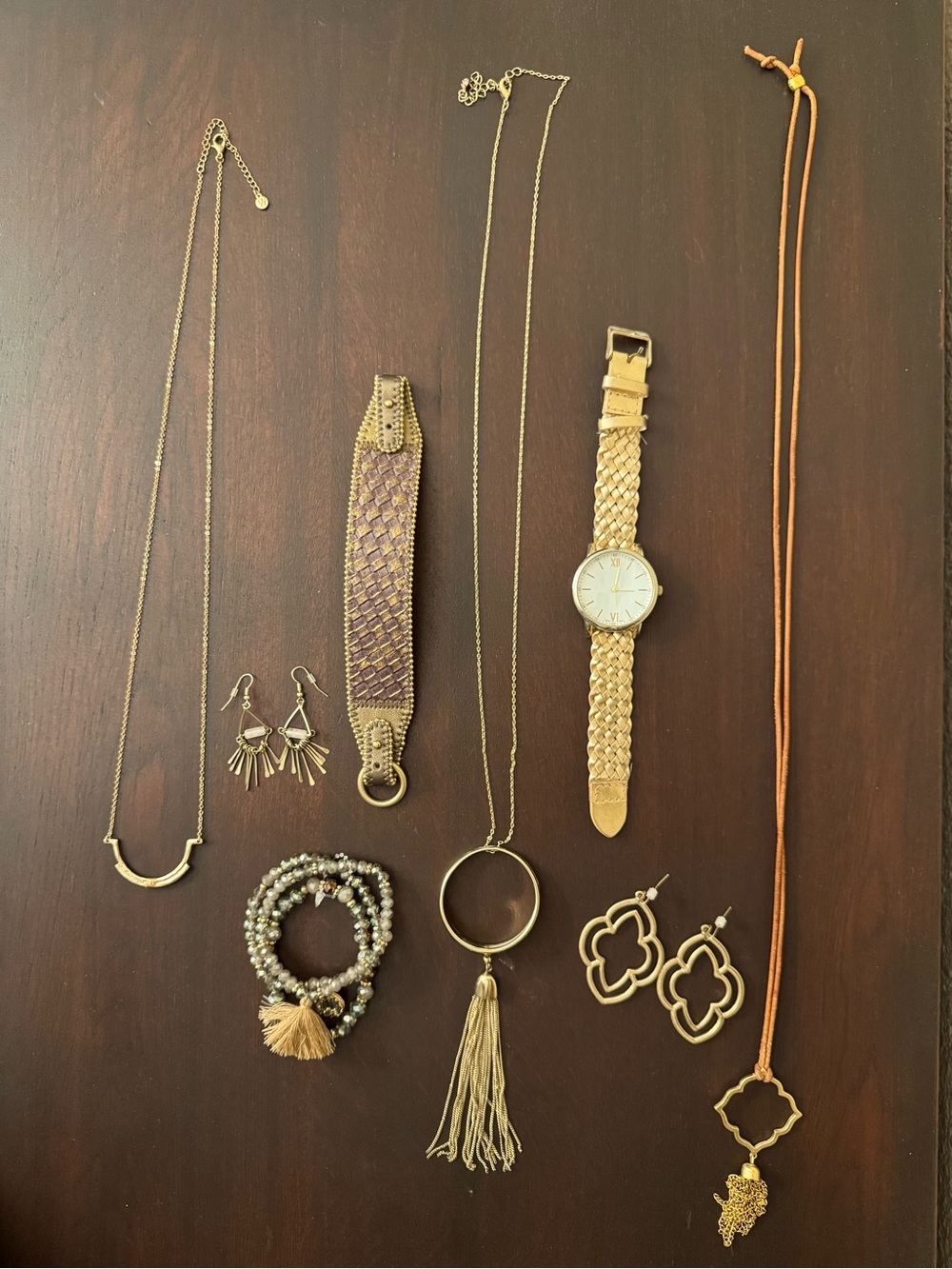 Boho Gold Tone Jewelry Lot Necklaces Earrings Bracelets & Watch